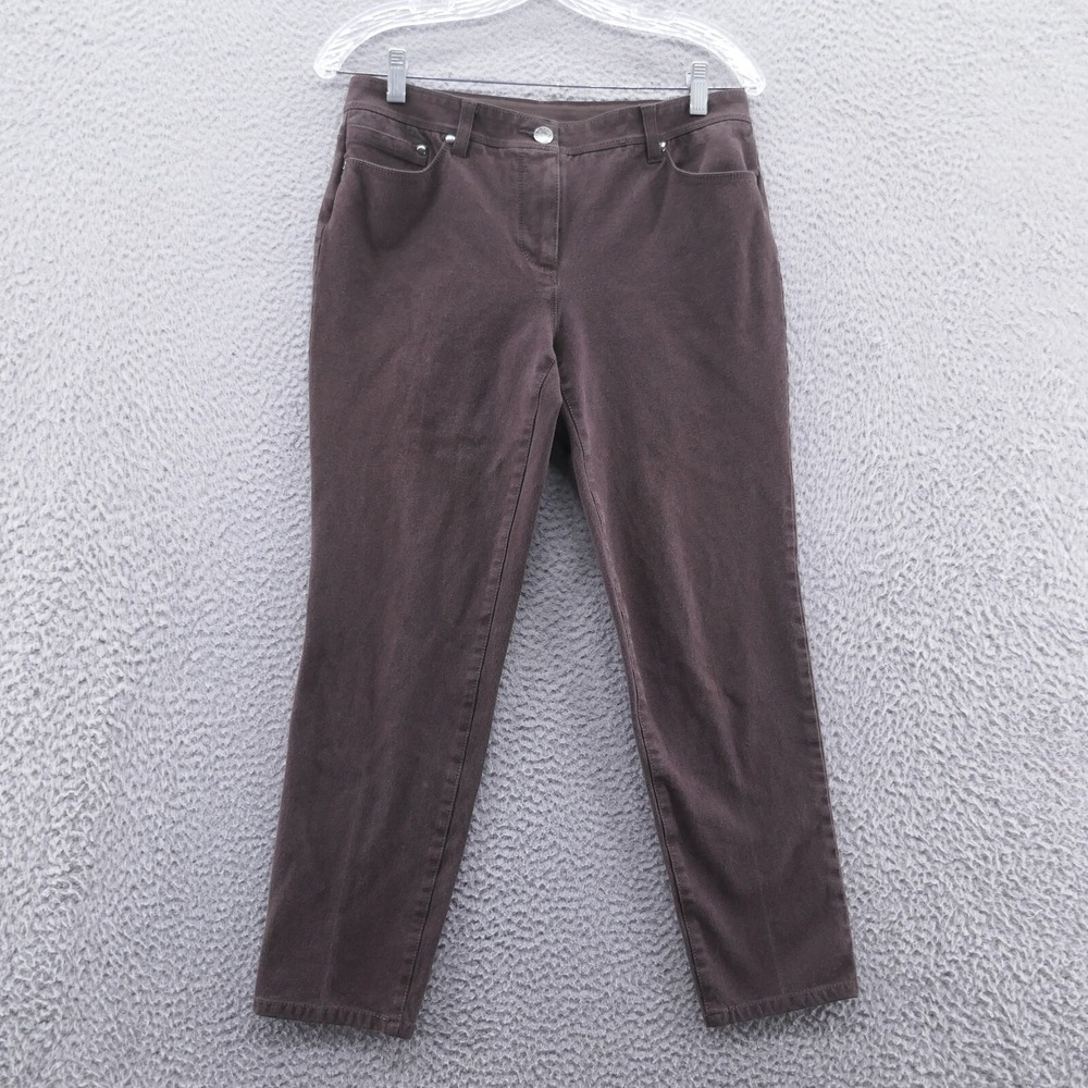 Chicos Womens Slimming Slim Leg Ankle Jeans Size 1 US 8 Short Brown Mid Rise